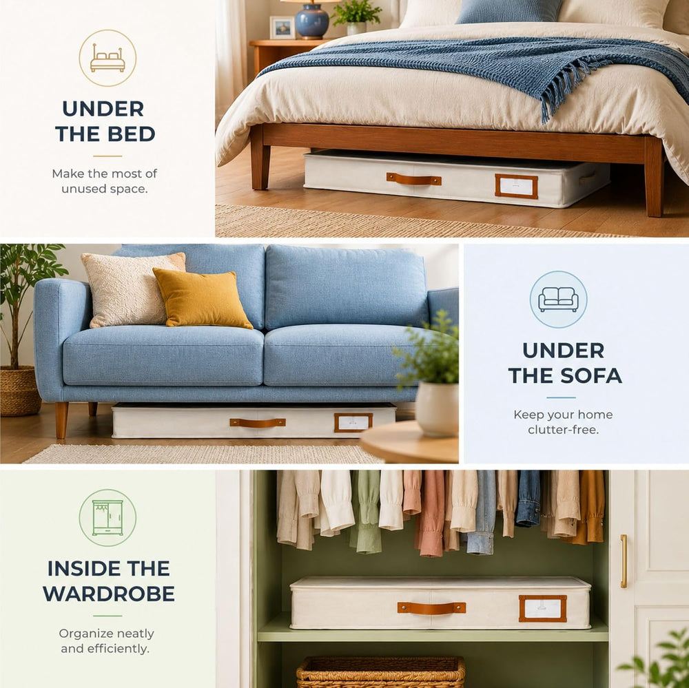 Under Bed Storage, Low Profile 2pc with Lid, Ivory