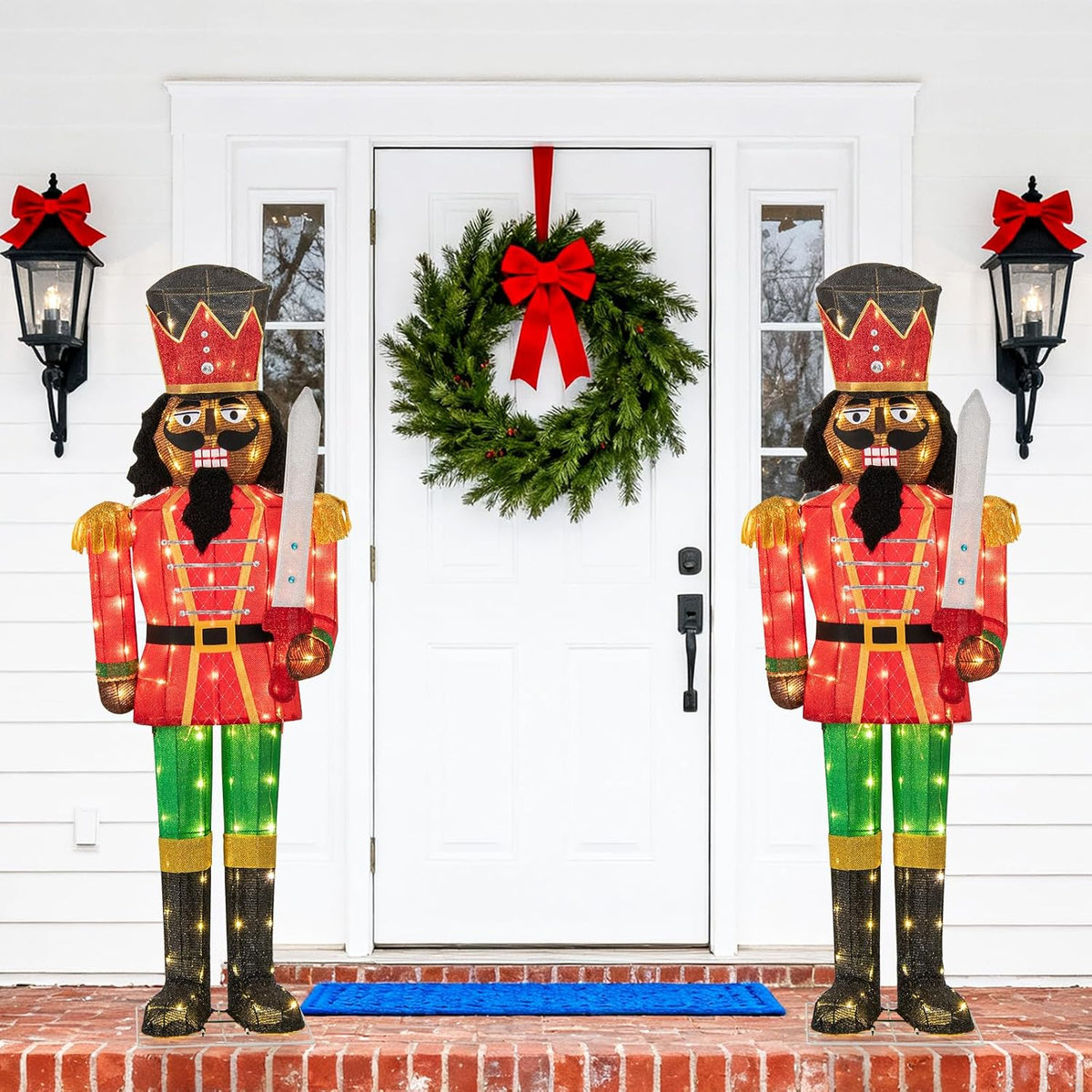 Tangkula 5 FT Lighted Christmas Nutcracker with Glitter Sword, 3D Soldier