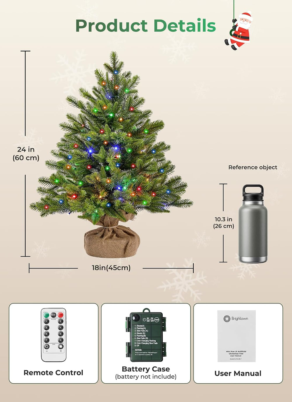 Brightown 2ft Pre-lit Artificial Mini Christmas Tree, Small Tabletop Decor