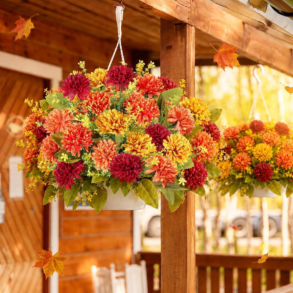 HOMSHIAM 8 Bunches Artificial Fall Flowers, 64 Heads, 4 Colors, Faux Mums