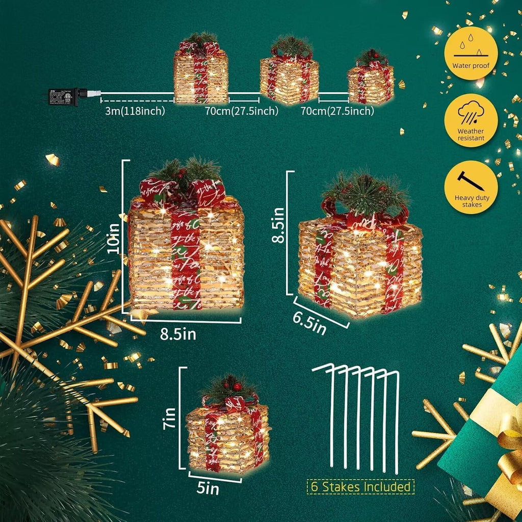 [large 10"-8.5"-7" 3 pack 70 led christmas lighted, side view