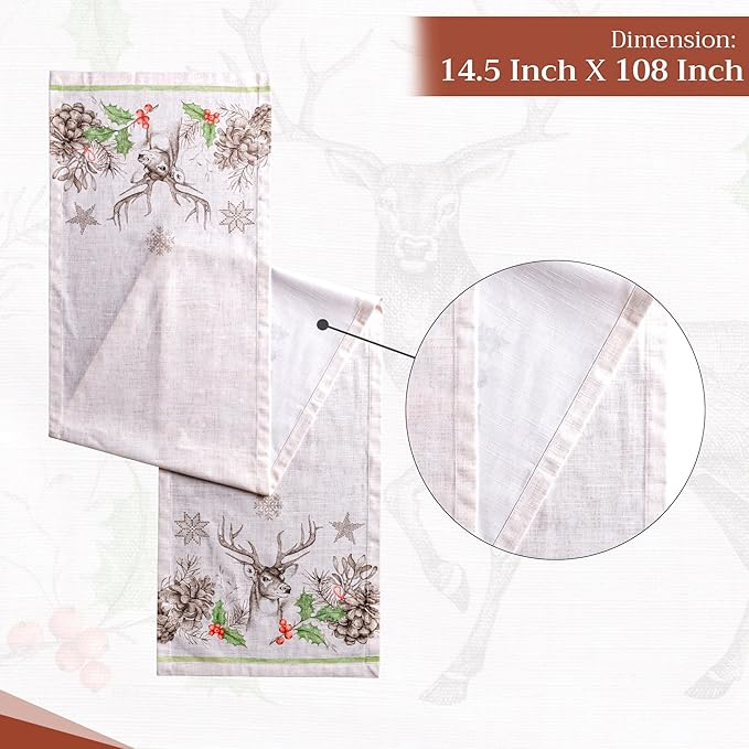 Maison d' Hermine Table Runner 100% Cotton Single Layer Table Runners 108 inches Long for Thanksgiving Christmas Decorations Home Kitchen Dining Party Wedding (Christmas Dew, 14.5" x 108")