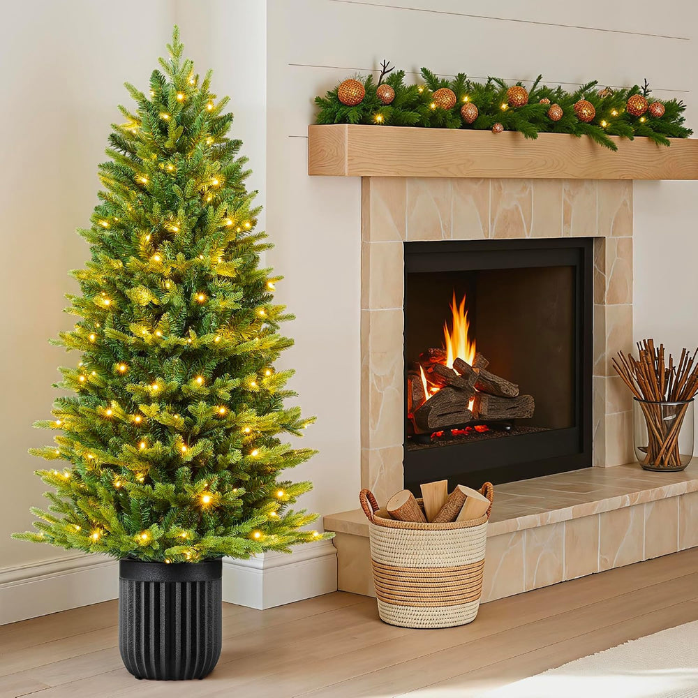 Best Choice Products Prelit Potted Pencil Christmas Tree, 6Ft Realistic Artif...