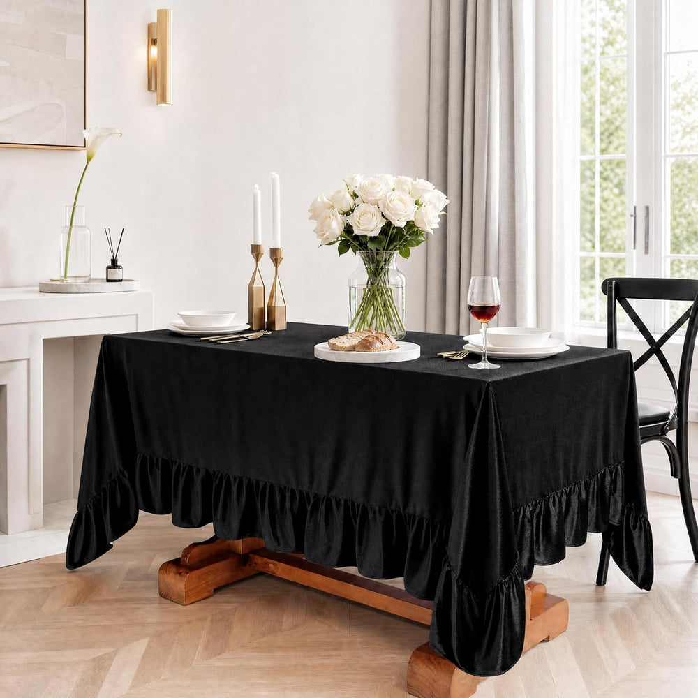 Black Velvet Tablecloth 60x120 Inch Solid Retro Ruffle Table Cloth
