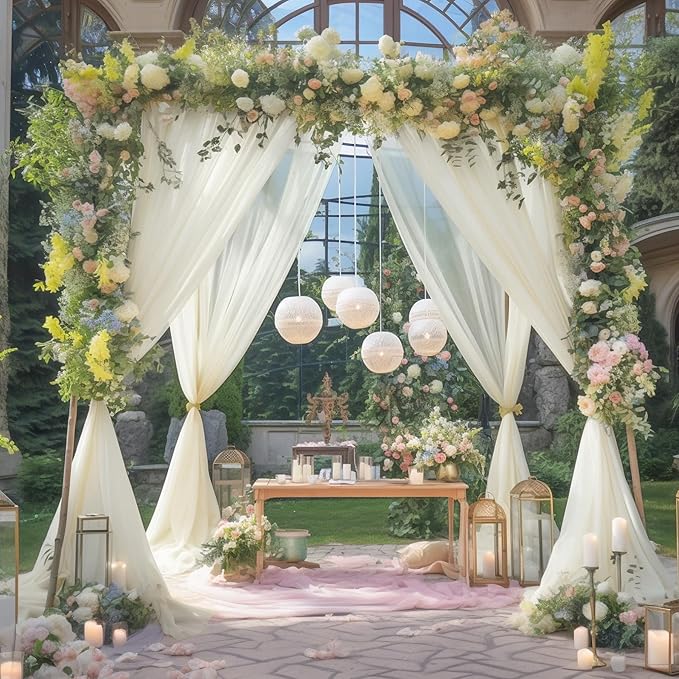 20x10 Ivory Tulle Backdrop Curtains for Parties, Sheer Backdrop Curtain Wedding Photo Background Drapes for Baby Shower Photography Birthday Party