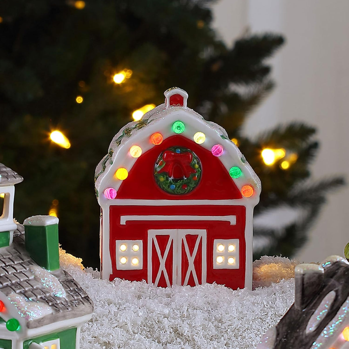 mr. christmas ceramic village barn led decoration, 5, side view