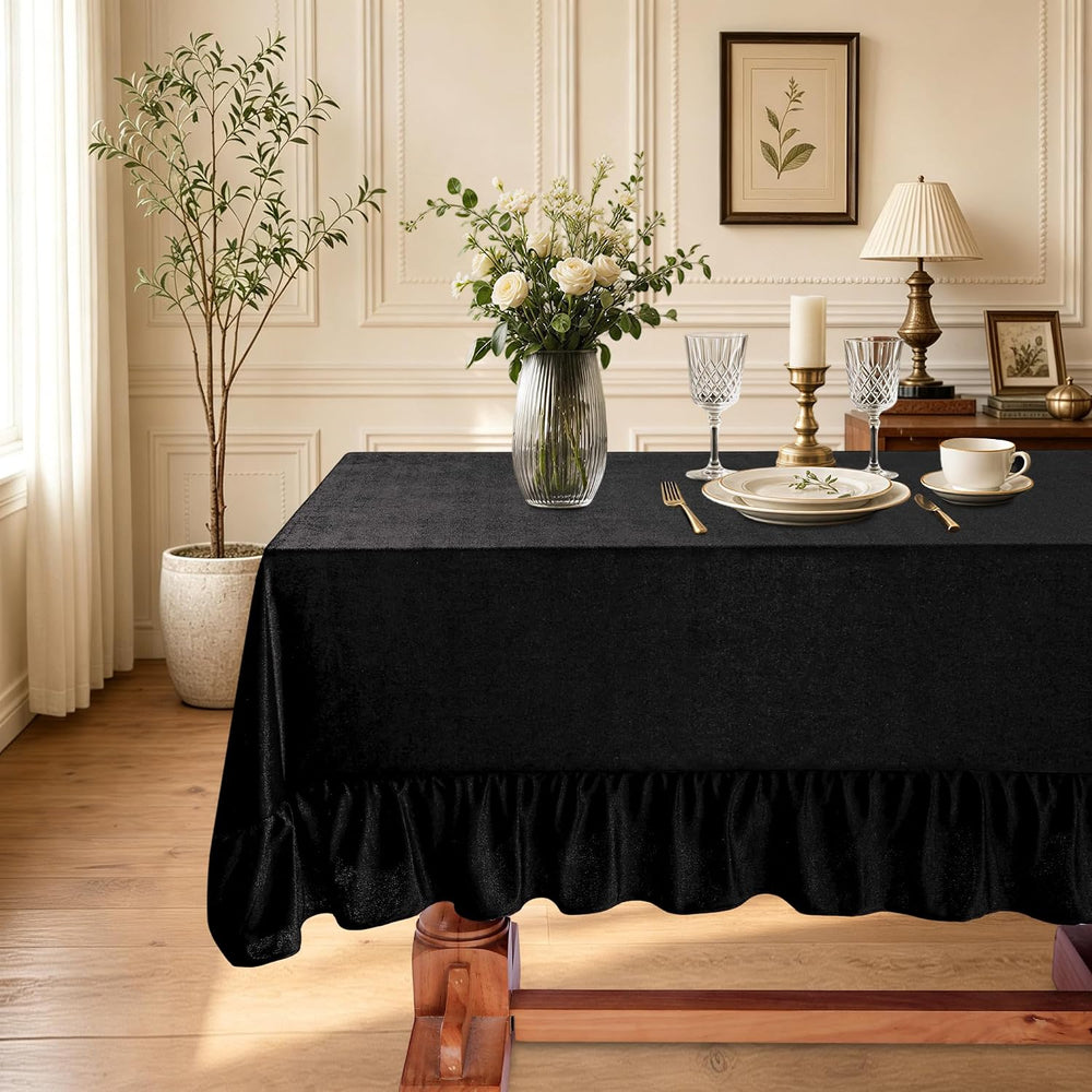 Black Velvet Tablecloth 60x120 Inch Solid Retro Ruffle Table Cloth