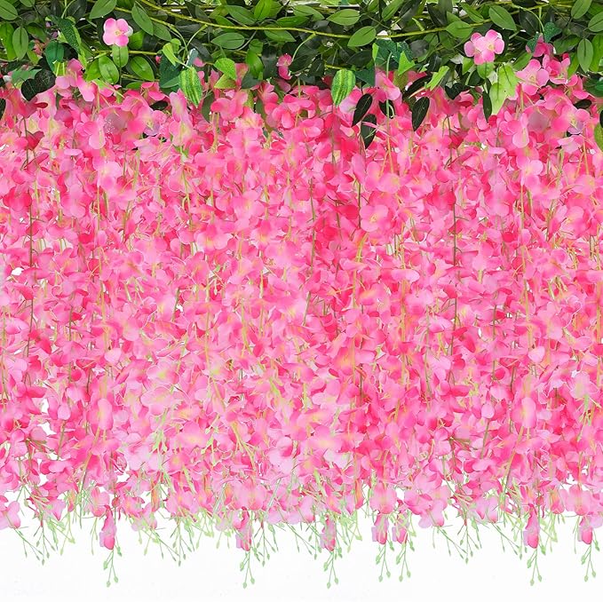 Wisteria Artificial Flowers Garland，10Pcs Total 60ft Silk Fake White Wisteria Flowers Hanging for Home Garden Wedding Arch Party Indoor Outdoor Decor(10,Pink)
