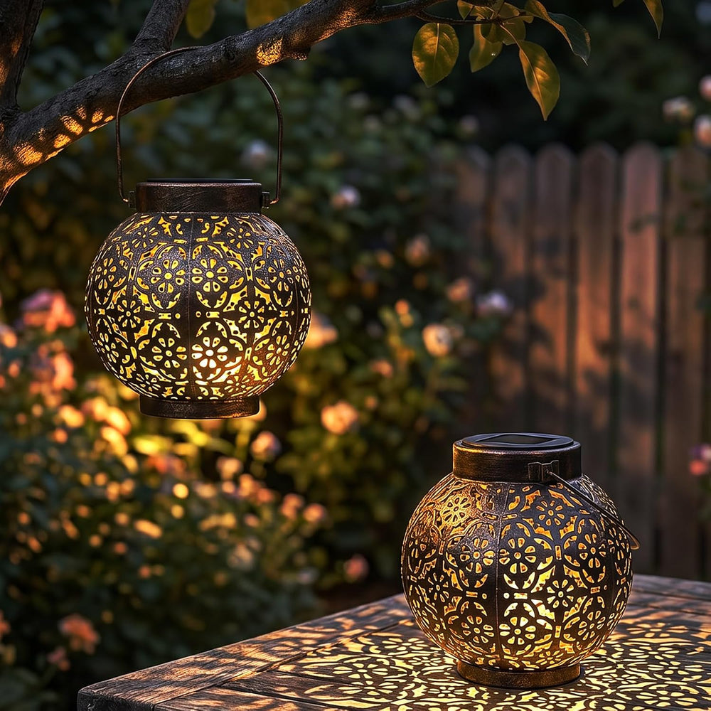 2 Pack Solar Hanging Lanterns Lights Outdoor, LED Warm White Lights