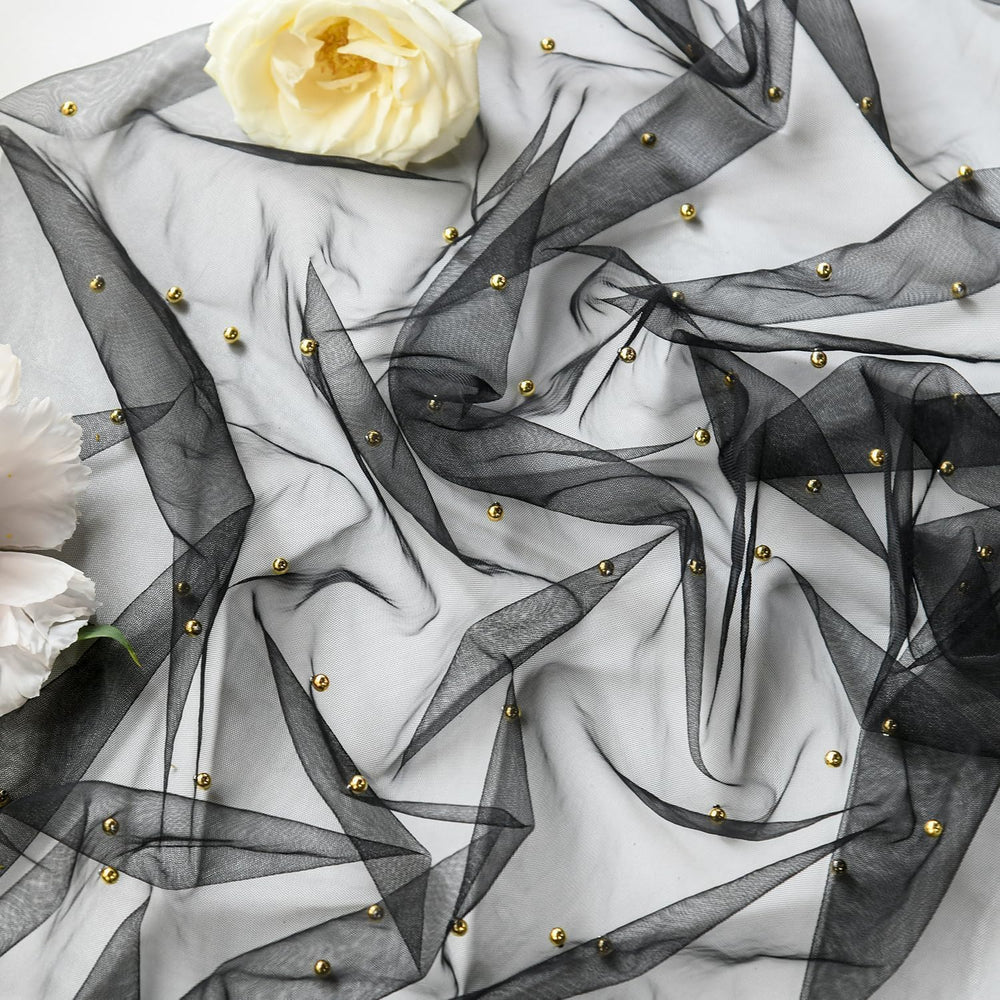 Artoid Mode 10-Pack Pearl Black Gauze Table Runner 10FT Home Decor