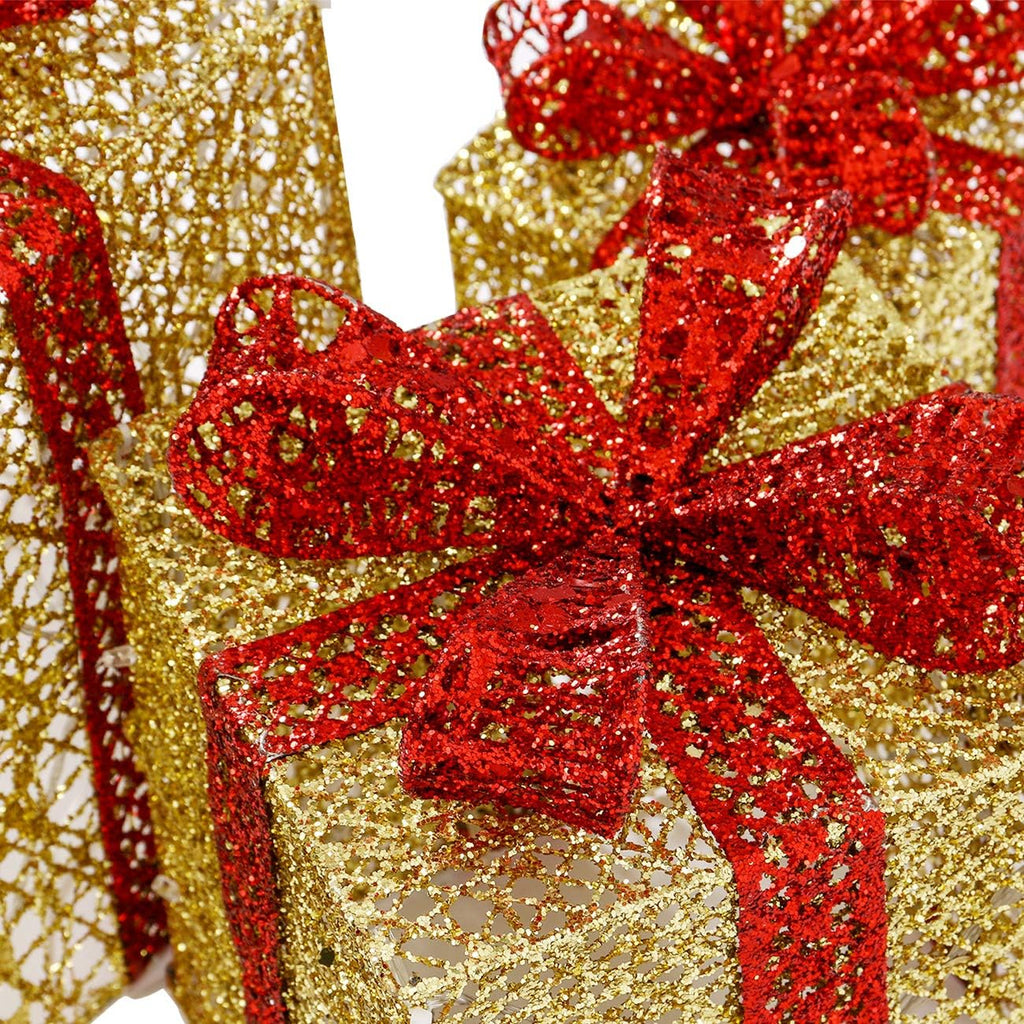 sunnyglade set of 3 christmas lighted gift boxes, close-up detail