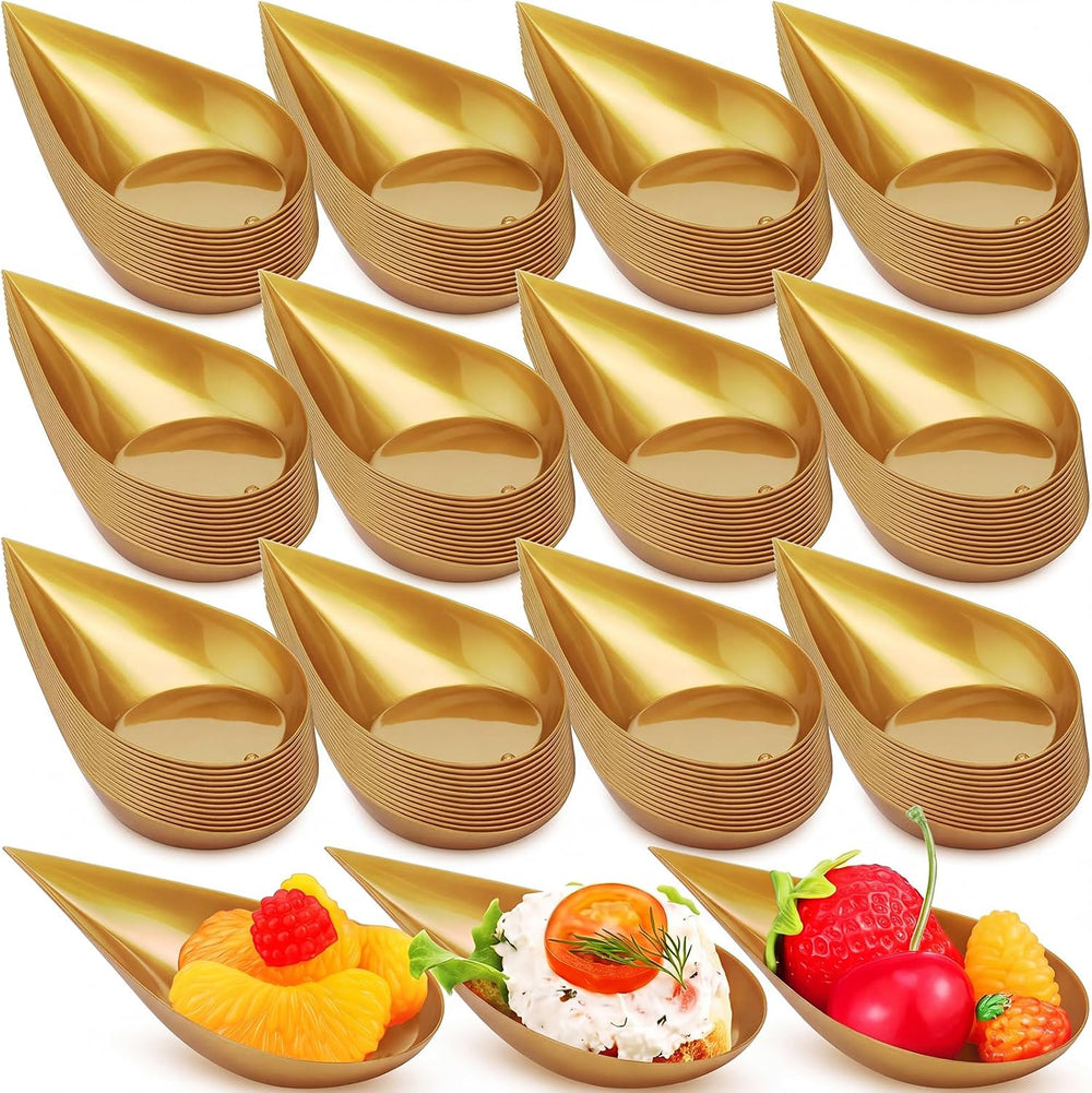 300 Pcs 4 in Plastic Appetizer Spoon Tear Drop Tasting Spoon, Gold