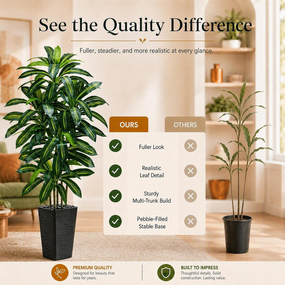 Artificial Dracaena Tree: 5FT Fake Plants Silk Faux Trees（Black Pot）