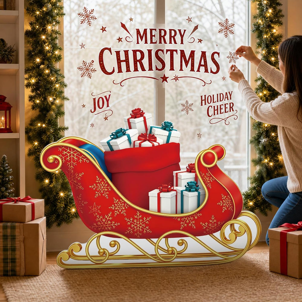 3.9 ft Santa Sleigh Cardboard Cutout, Christmas Photo Prop Standee Sign