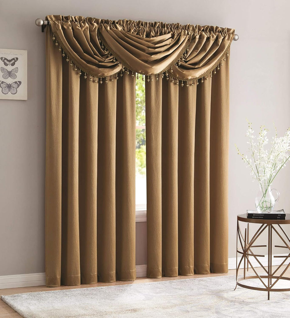 Bridget 5 Piece Crushed Satin Curtain Set with Beaded Austrian Valances, 84&q...