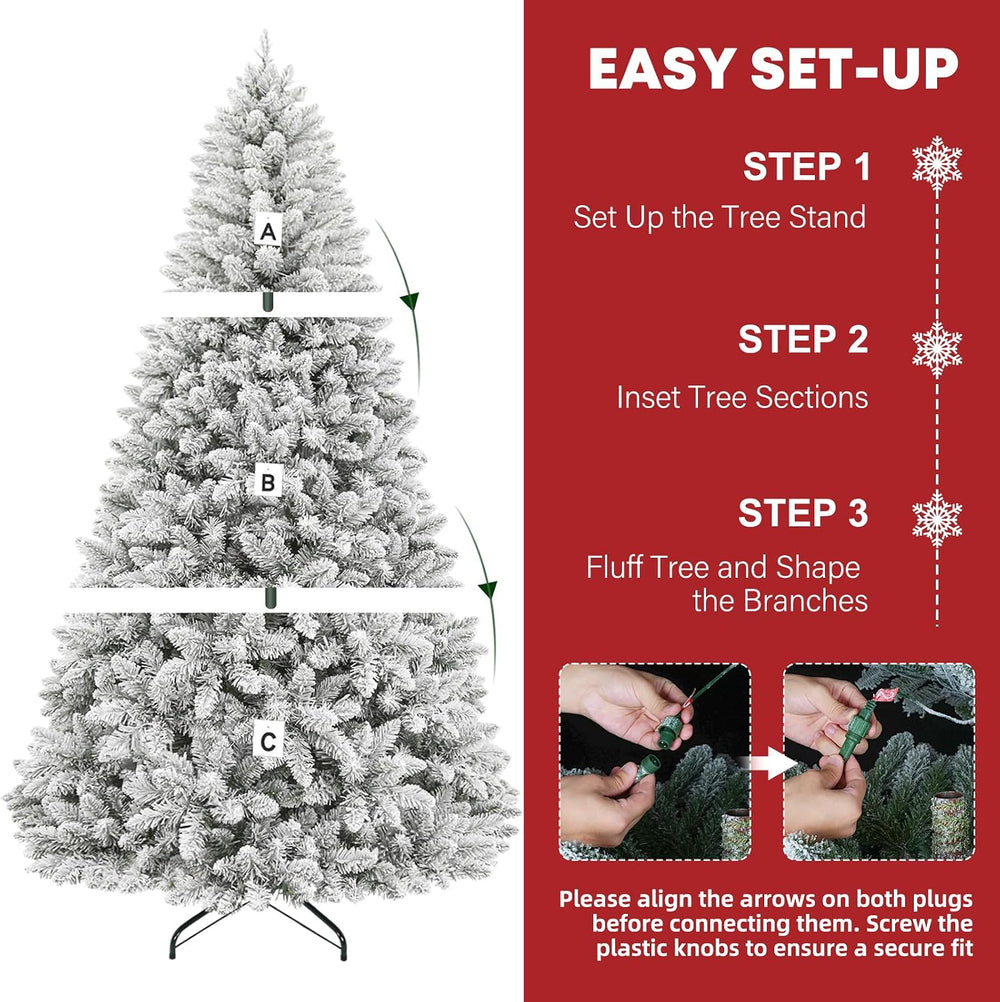 Hykolity 7.5 ft Snow Flocked Christmas Tree, Artificial Christmas Tree wih 45...