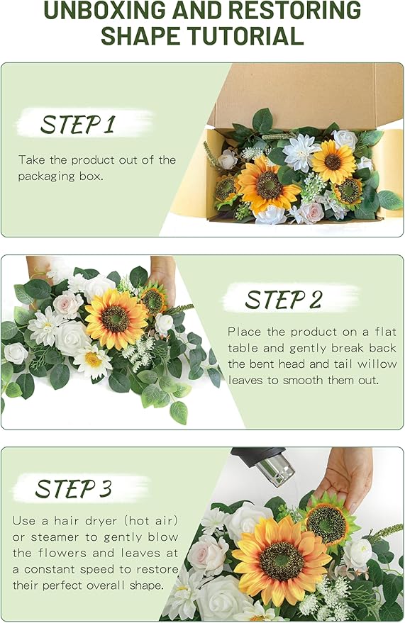 Wedding Decor (Pack of 2) Welcome Sign Flower Backdrop Garland for Ceremony Reception Wall Easel Home Decoration Entryway Faux Outdoor Board Head Table Decor (Sunflower)
