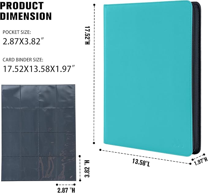 Premium 1000+ Pockets Card Binder,16 Pockets Trading Card Binder Ringless Side Loading Trading Card Album Folder for TCG -Teal