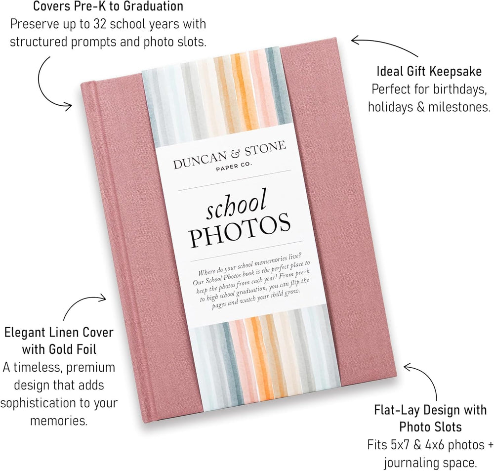 Duncan & Stone School Memory Book PreK-12 Photo Album, Mauve, 70pg