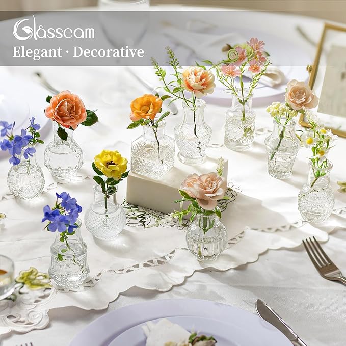 Glasseam Small Bud Vases for Centerpieces: 20PCS Mini Clear Glass Vase Set for Flowers Decor Wedding Party Baby Shower Dining Table Decorations Centerpiece