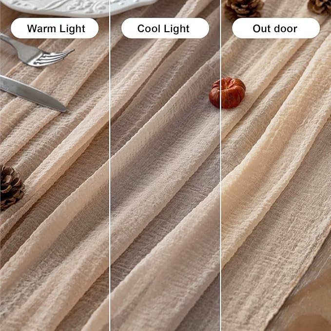 6pcs Deep Beige Cheesecloth Table Runner Rustic Boho Gauze 120 Inch 10 FT Cheese Cloth for Wedding Baby Shower Bridal Shower Birthday Party Long Sheer Home Decorations