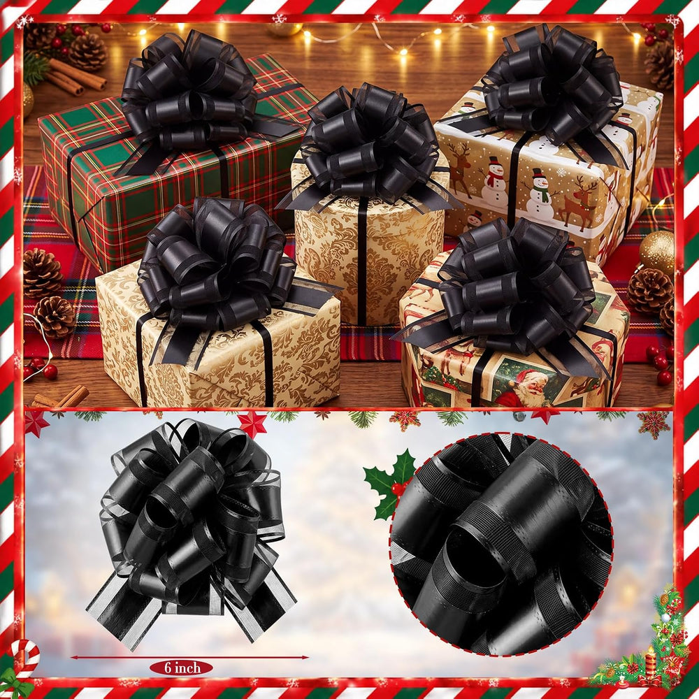 48 Pcs 6 Inch Xmas Pull Bows for Gift Wrapping, Matte Black