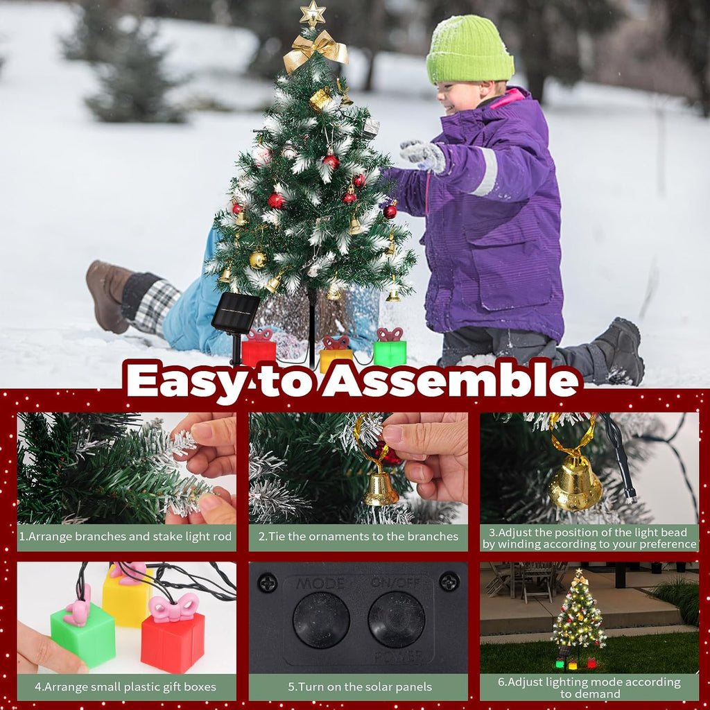 mini christmas tree solar lights, outdoor decorations, 4, side view