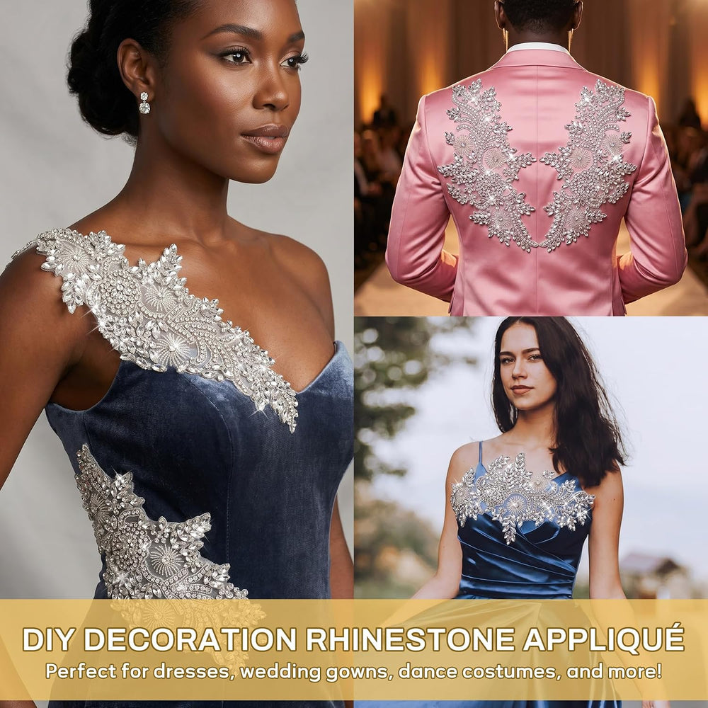 Rhinestone Applique Patches, Beaded Trim Sew On Crystal for Dress