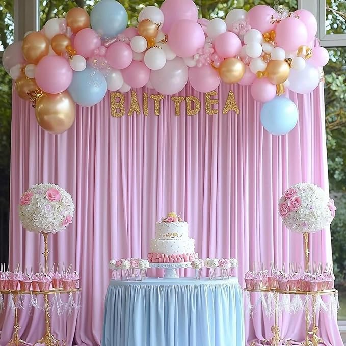 10ftx12ft Wrinkle Free Pink Backdrop Curtain, 2 Panels 12FT Height Pink Wedding Backdrop Drapes, Silky Polyester Back Drop Cloth for Birthday Photography Background Party Backdrop Draping