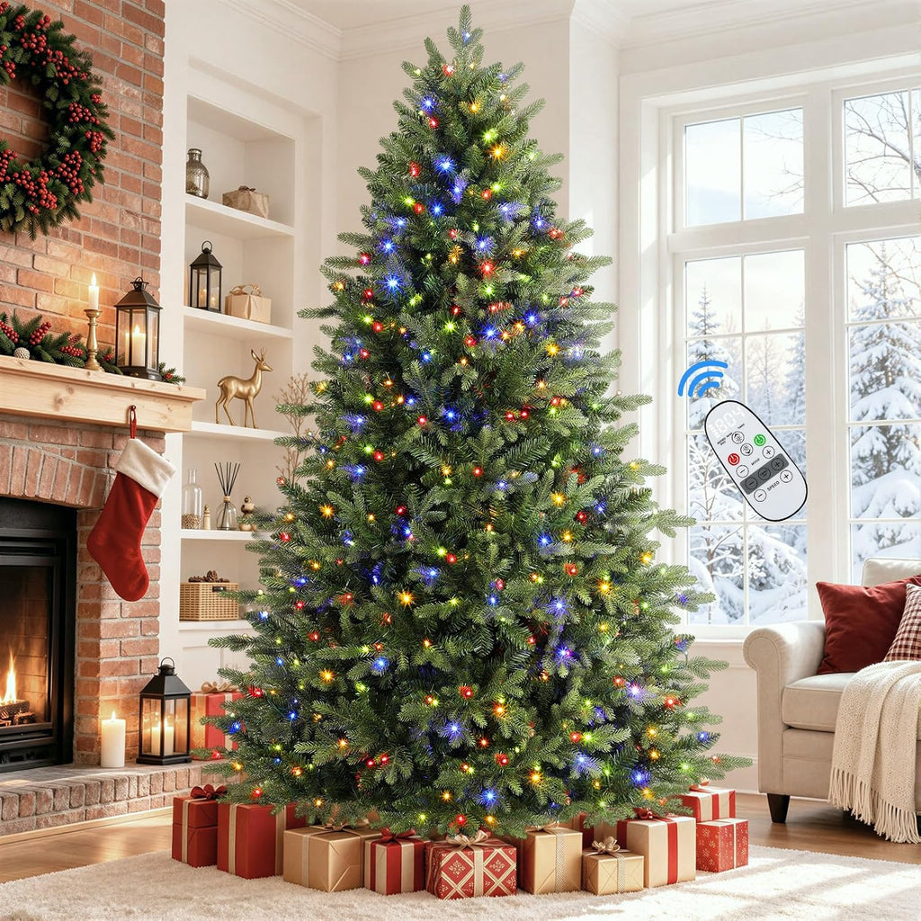 Alupssuc 7ft Prelit Artificial Full Hinged Christmas Tree with Color Lights