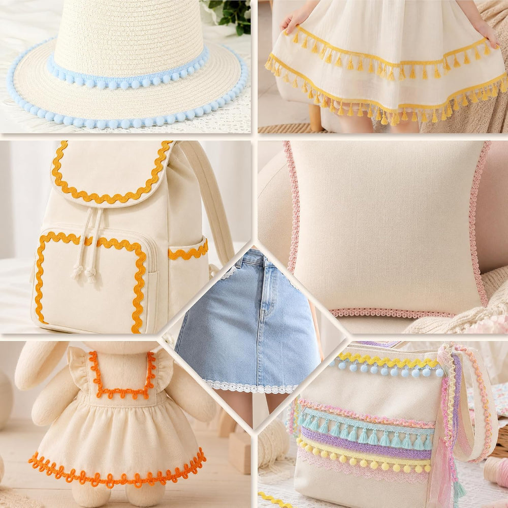 52 Pcs Ribbons for Crafts Set,Pastel Trim Bundle for DIY Sewing Wrapping