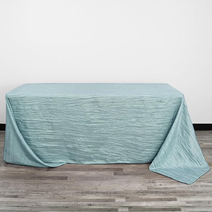 YOUR CHAIR COVERS - 90 x 132 inch Rectangular Crinkle Taffeta Tablecloth - Dusty Blue, Rectangle Table Linens for 6 ft Rectangular Tables, Wedding Crushed Table Cloth