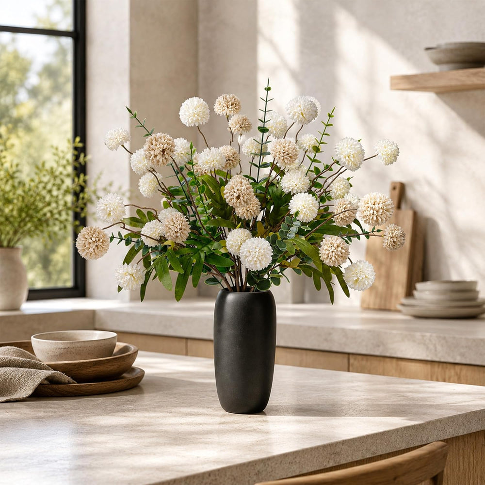 Der Rose Fake Flowers in Ceramic Vase, 18Pcs White Blooms for Spring Decor