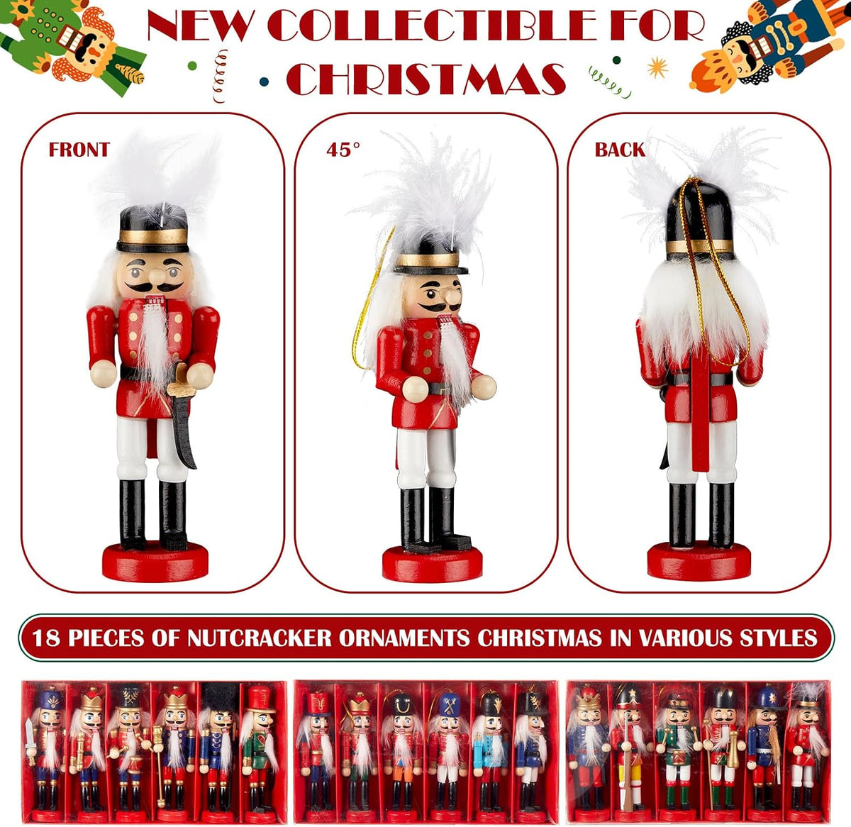 liliful christmas nutcracker ornament 18 wooden hanging tree, side view