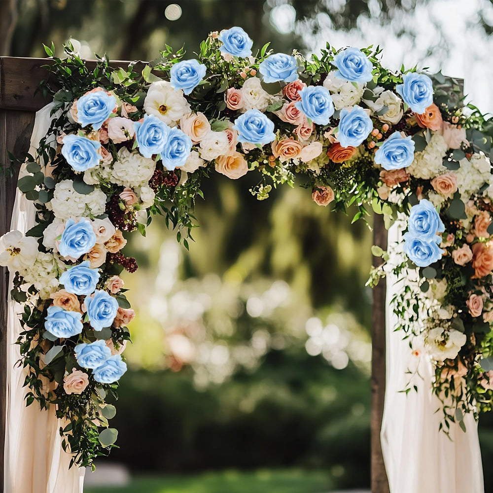 50pcs Artificial Silk Roses Flowers in Bulk,Blue