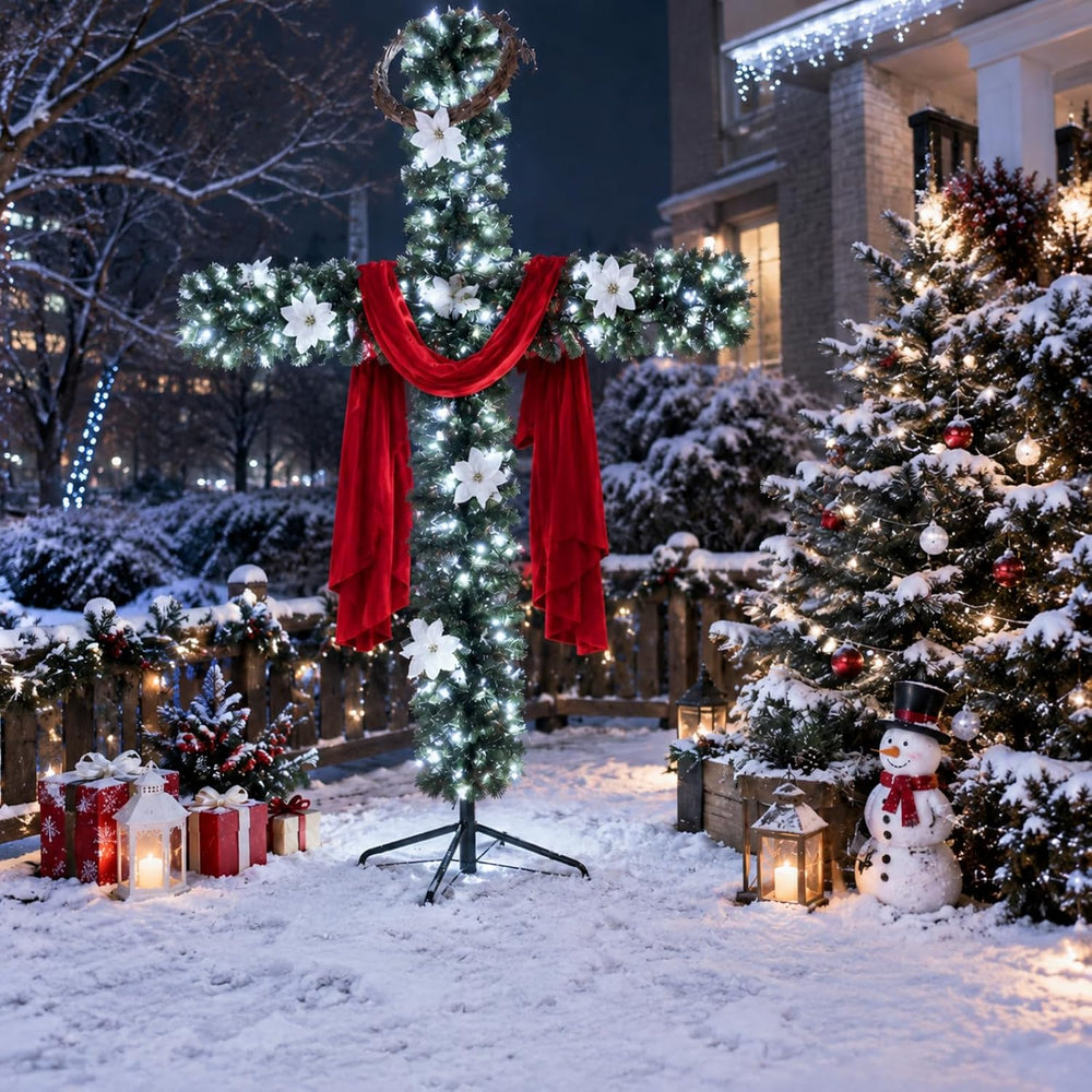 Leyndo 7 ft Lighted Christmas Cross Tree, Christian Holiday Decor