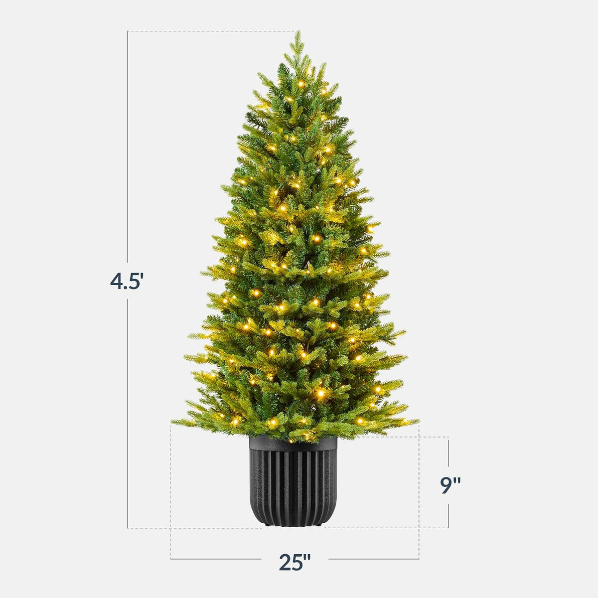 Best Choice Products Prelit Potted Pencil Christmas Tree, 4.5Ft Realistic Artificial Lighted Holiday Décor, 175 Twinkling LEDs for Home, Porch