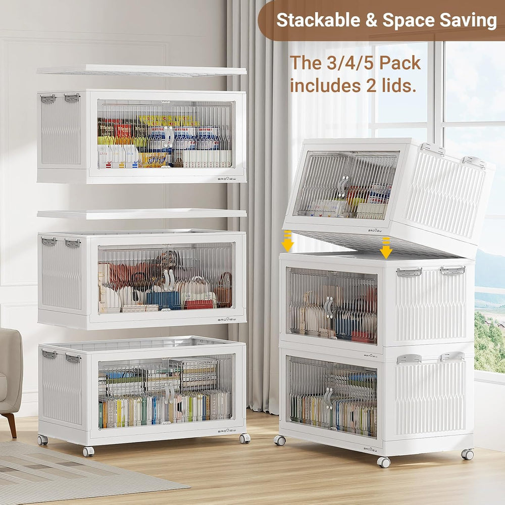 BROVIEW 600Qt Stackable Storage Bins with Lid for Home Dorm, 3Pack White
