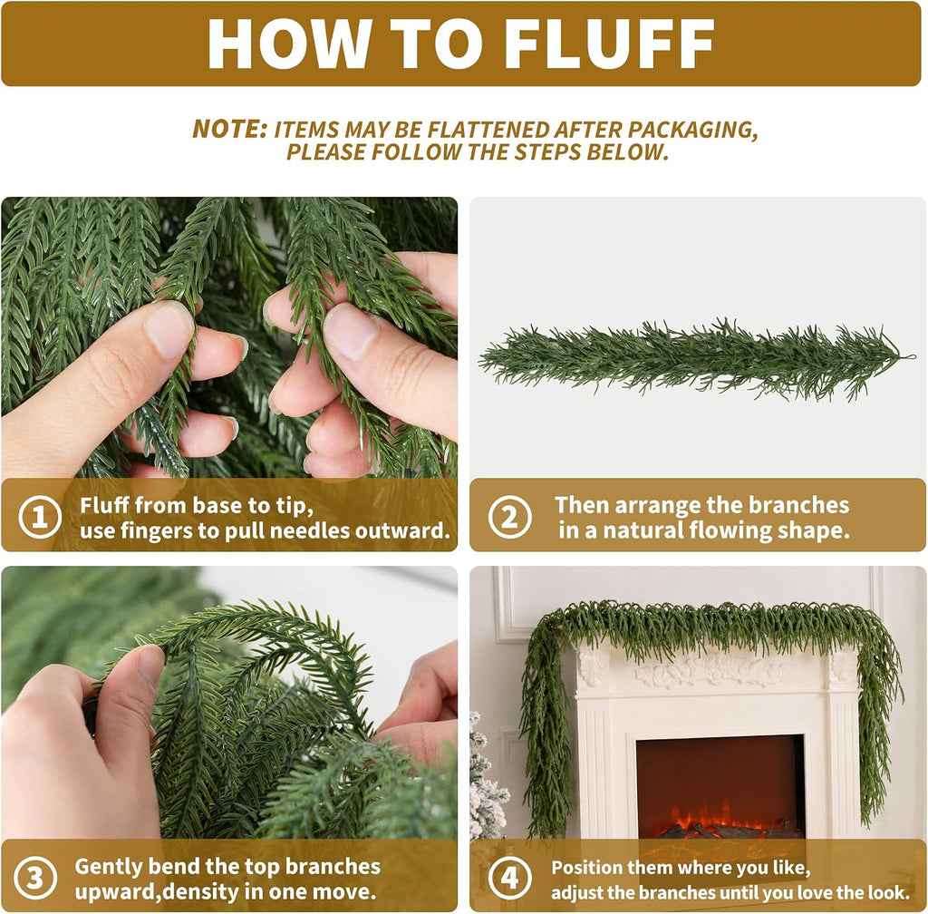 9FT Christmas Norfolk Pine Garland Real Touch for Mantle Decoration