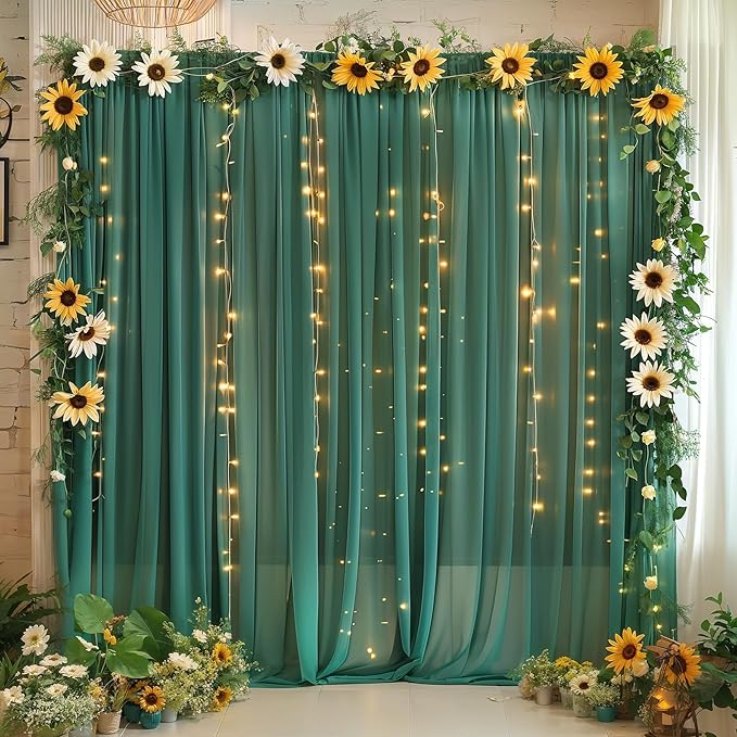 10ft x 10ft Emerald Green Backdrop Curtains, Wrinkle-Free Sheer Chiffon Fabric Photo Backdrop Drapes for Wedding Arch Party Ceremony Photography Decoration