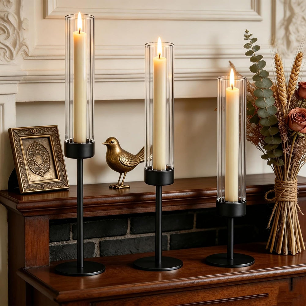 Hurricane Glass Candle Holder, Vintage Taper Candlestick Holders