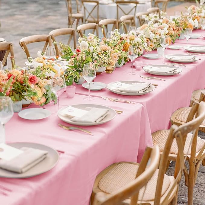 sancua 6 Pack Pink Tablecloth 60 x 102 Inch, Rectangle Table Cloth for 6 Feet Tables - Stain and Wrinkle Resistant Washable Polyester Table Cover for Dining Tables, Buffet Parties and Camping
