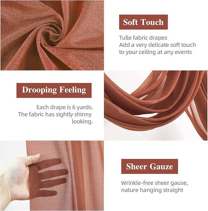 Wedding Arch Draping Fabric, 2 Panels 28" x 19Ft Terracotta Wedding Arch Drapes Sheer Backdrop Curtain for Wedding Ceremony Party Ceiling Decor