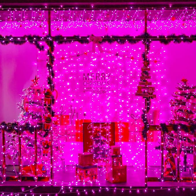 YEGUO Pink String Lights Outdoor Waterproof, 165ft 500 LED Christmas Lights Indoor, 8 Modes Clear Wire Fairy Light Plug in for Party Tree Valentines Wedding