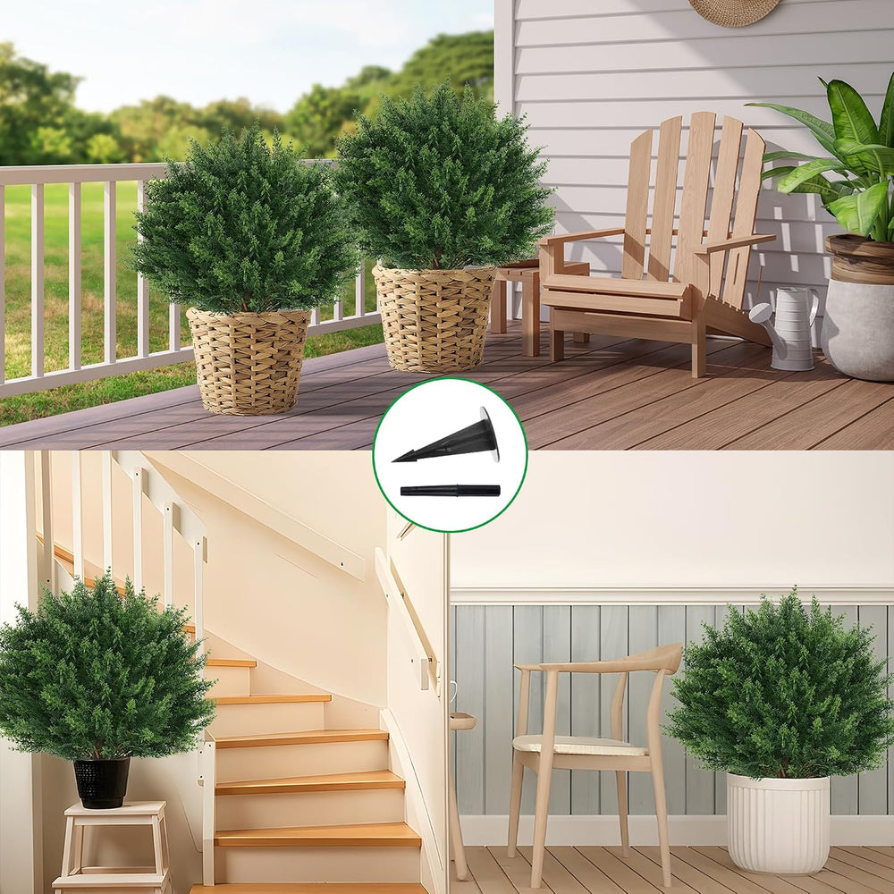 Artificial Set of 4 UV Resistant Cedar Topiary Ball Trees for Outdoor