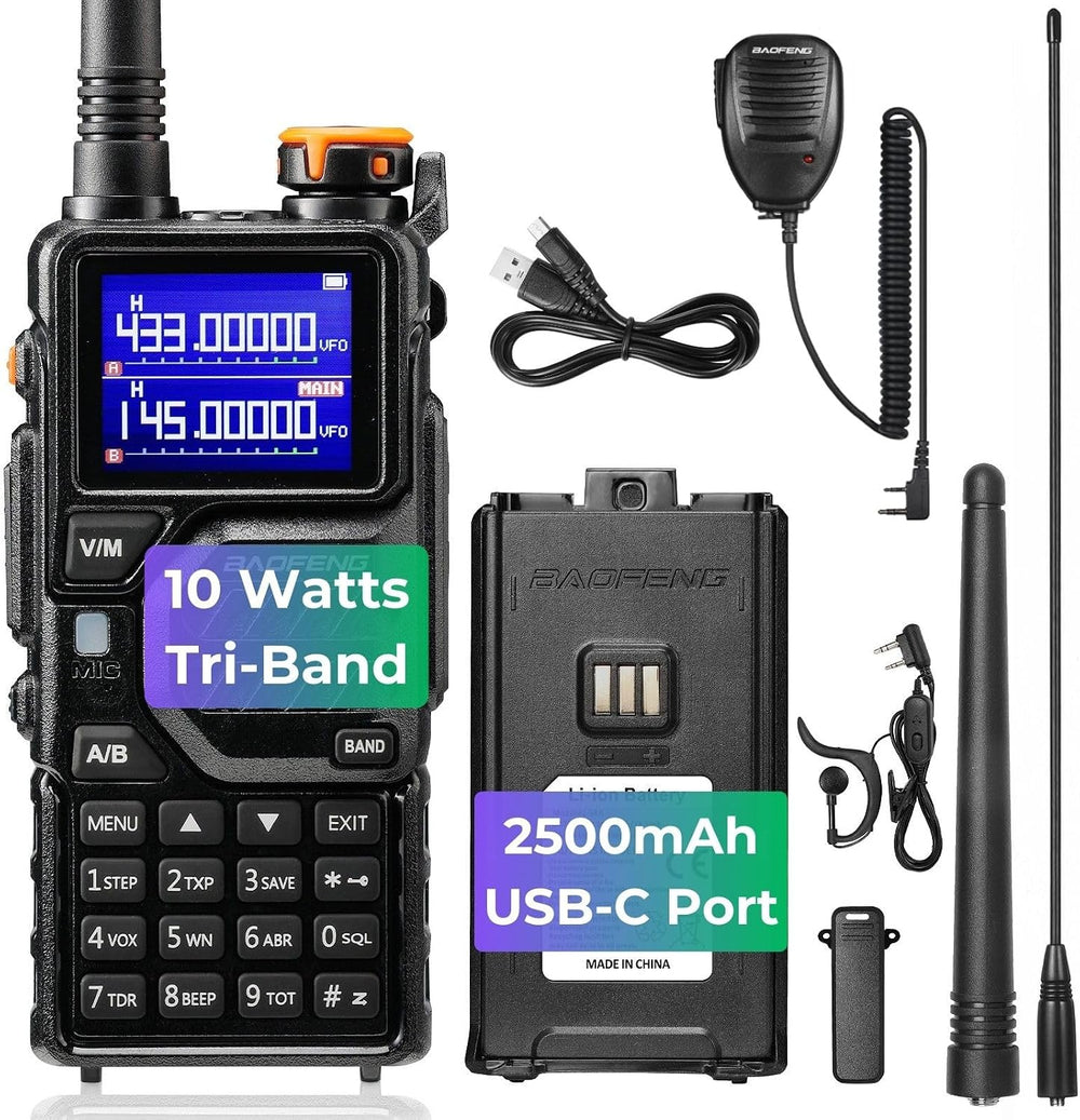 BAOFENG K5PLUS 10W Tri-Band Ham Radio with Long High Gain ANT & Speaker Mic