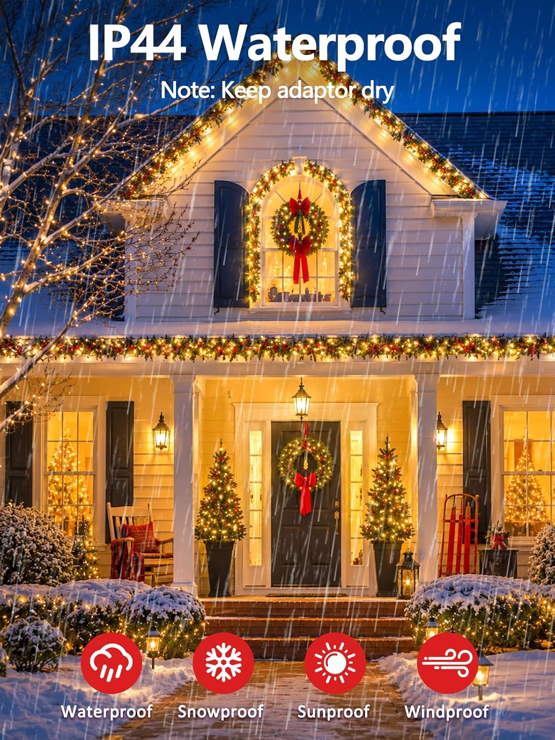 1000 led cluster lights with remote, christmas tree, close-up detail