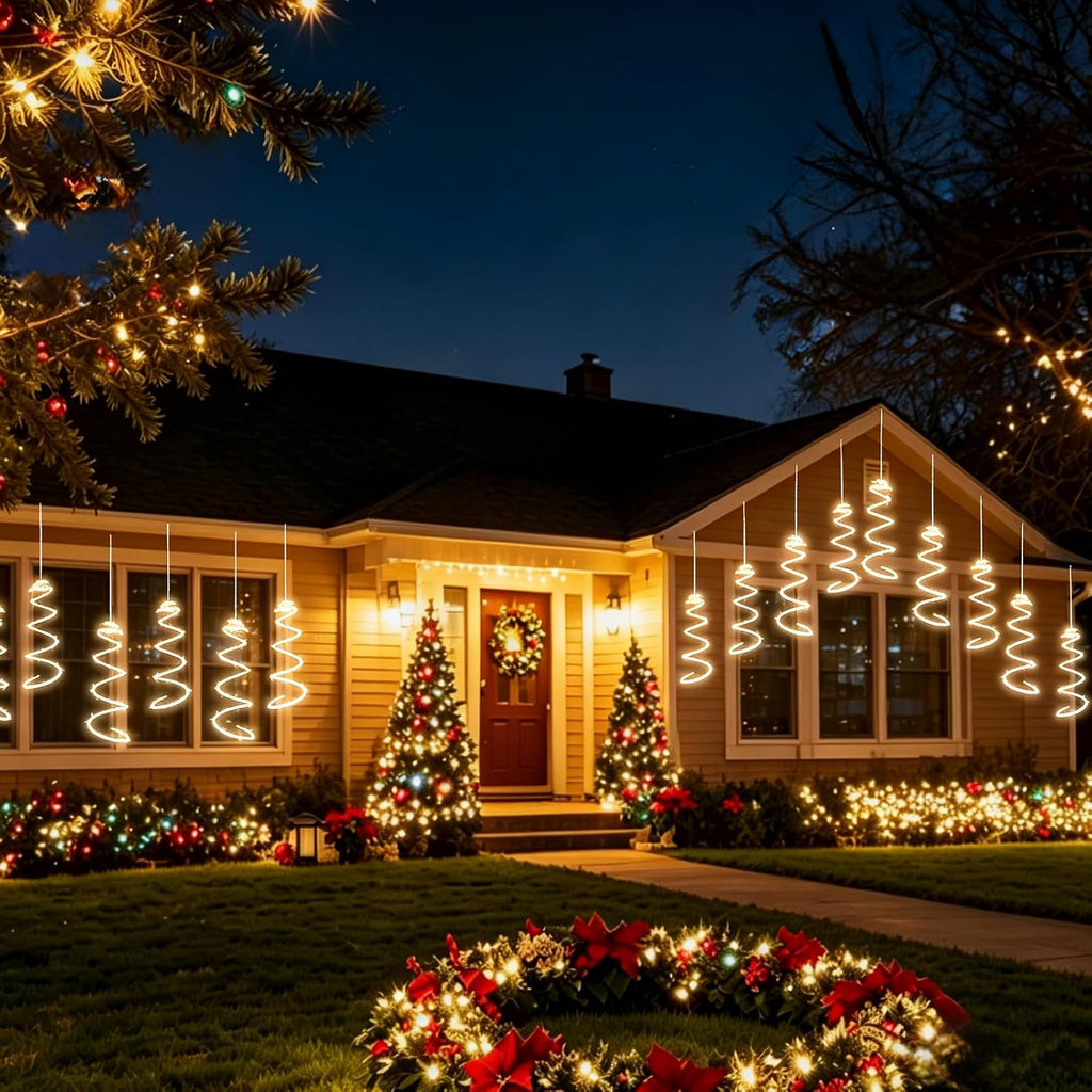 4 Pack 168 LED Spiral Christmas Tree Hanging Lights, Warm White