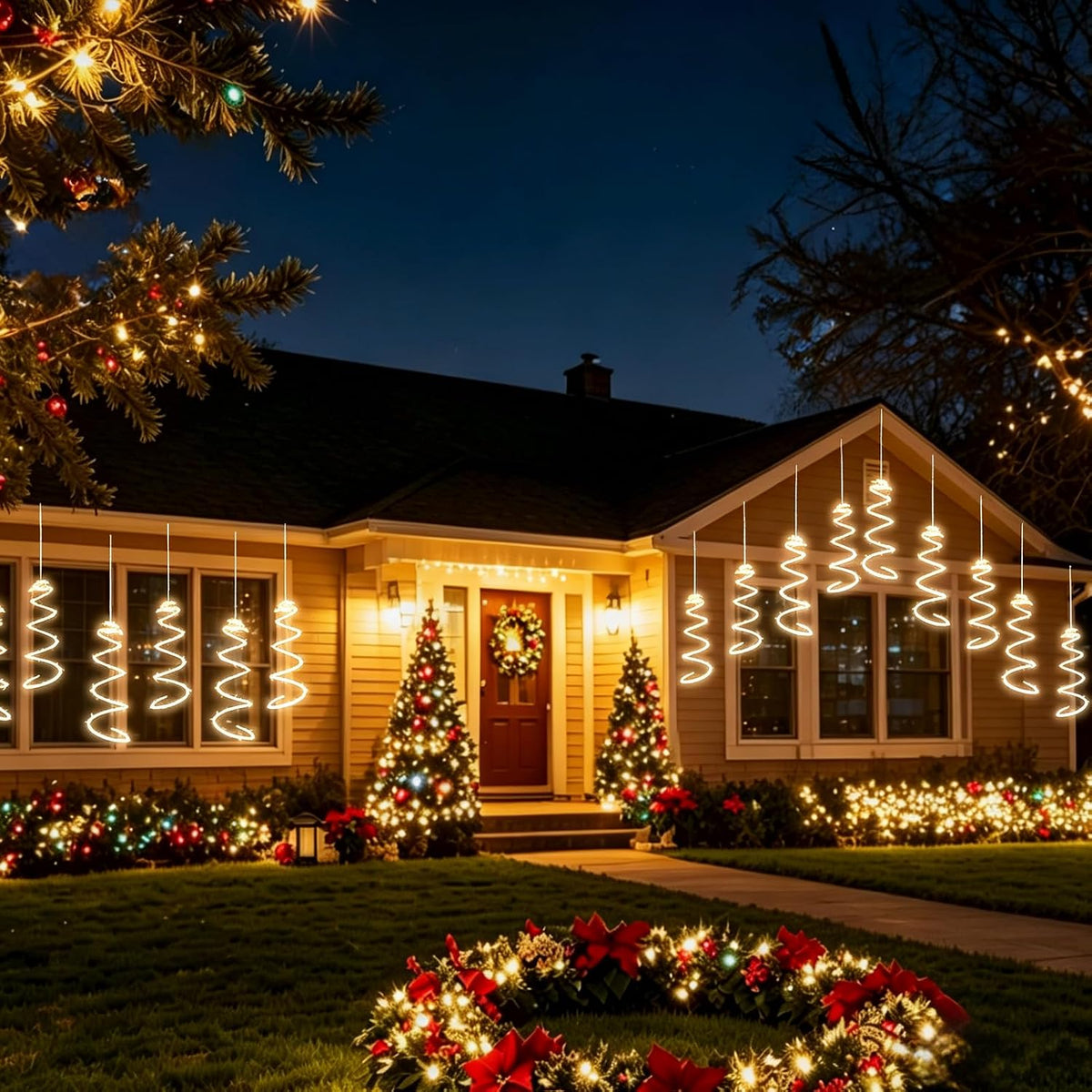 4 Pack 168 LED Spiral Christmas Tree Hanging Lights, Warm White