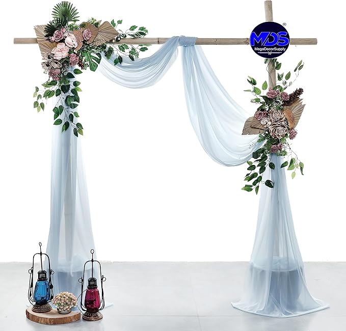 MDS Halloween Chiffon Draping Fabric - 2 Panel, 30" Wide x 100ft Long - Sheer Spooky Arbor & Canopy Drapery for Haunted House Backdrops, Party Ceilings, DIY Costumes & Themed Events - Baby Blue (Pack of 2)